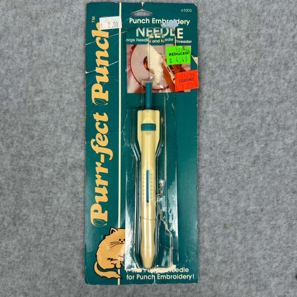 Vintage Purr-fect Punch Embroidery Needle 61003 Large Needle Threader 1990s‎